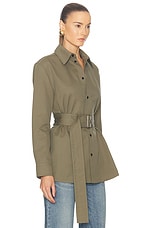 Burberry Belted Button Up Top in Khaki, view 2, click to view large image.