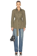 Burberry Belted Button Up Top in Khaki, view 4, click to view large image.