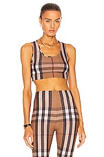 Burberry Immy Check Bra Top in Birch Brown IP Check, view 1, click to view large image.