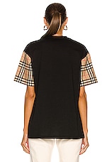 Burberry Carrick Check Sleeve T-Shirt in Black, view 3, click to view large image.