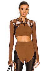 Burberry Everley Check Sporty Top in Dark Birch Brown IP, view 1, click to view large image.