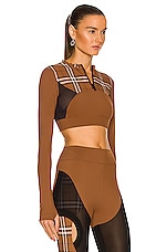 Burberry Everley Check Sporty Top in Dark Birch Brown IP, view 2, click to view large image.