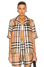 Burberry Tierney Bowling Pajama Shirt in Archive Beige IP Check, view 1, click to view large image.