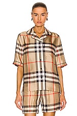 Burberry Tierney Bowling Pajama Shirt in Archive Beige IP Check, view 2, click to view large image.
