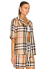 Burberry Tierney Bowling Pajama Shirt in Archive Beige IP Check, view 3, click to view large image.