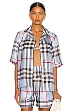 Burberry Tierney Bowling Pajama Shirt in Pale Blue IP Check, view 1, click to view large image.