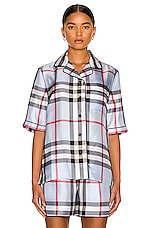 Burberry Tierney Bowling Pajama Shirt in Pale Blue IP Check, view 2, click to view large image.
