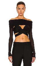 Burberry Sheer Rib Knitted Long Sleeve Crop Top in Black, view 1, click to view large image.