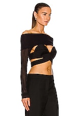 Burberry Sheer Rib Knitted Long Sleeve Crop Top in Black, view 2, click to view large image.