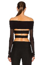 Burberry Sheer Rib Knitted Long Sleeve Crop Top in Black, view 3, click to view large image.