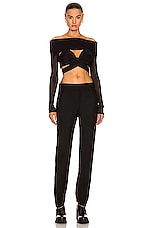 Burberry Sheer Rib Knitted Long Sleeve Crop Top in Black, view 4, click to view large image.