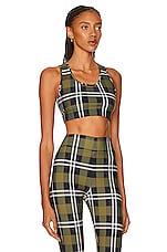 Burberry Immy Top in Dark Olive Green Check, view 2, click to view large image.