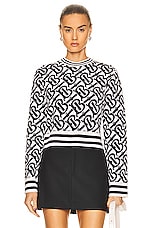 Burberry Mackenzie TB Monogram Cropped Crewneck Top in Natural White, view 1, click to view large image.