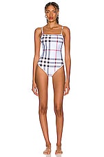 Burberry Delia One Piece Swimsuit in Pale Blue IP Check, view 1, click to view large image.