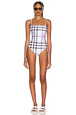 Burberry Delia One Piece Swimsuit in Pale Blue IP Check, view 4, click to view large image.