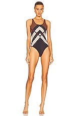 Burberry Cleddau One Piece Swimsuit in Dark Birch Brown, view 1, click to view large image.