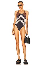 Burberry Cleddau One Piece Swimsuit in Dark Birch Brown, view 4, click to view large image.