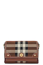 Burberry Medium Note Knit Check Bag in Dark Birch Brown Check, view 3, click to view large image.