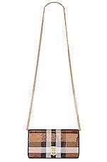Burberry Lola Sequin Check Chain Wallet Bag in Dark Birch Brown, view 1, click to view large image.