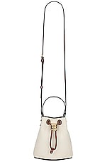Burberry Mini Drawstring Bucket Bag in Natural & Malt Brown, view 1, click to view large image.