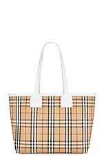 Burberry Medium London Tote Bag in Vintage Check & White, view 1, click to view large image.