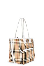 Burberry Medium London Tote Bag in Vintage Check & White, view 3, click to view large image.