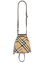 Burberry Mini Drawstring Bucket Bag in Sand, view 3, click to view large image.