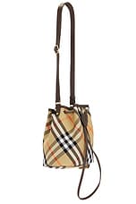 Burberry Mini Drawstring Bucket Bag in Sand, view 4, click to view large image.