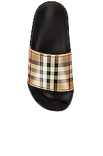 Burberry Furley Check Slides in Archive Beige, view 4, click to view large image.