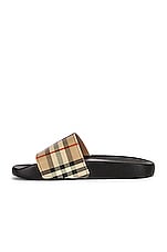 Burberry Furley Check Slides in Archive Beige, view 5, click to view large image.