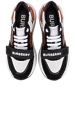 Burberry Ramsey Check Low Top Sneakers in Black & Archive Beige, view 4, click to view large image.