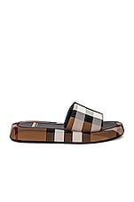 Burberry Buckingham Slides in Birch Brown IP Check, view 1, click to view large image.