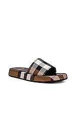 Burberry Buckingham Slides in Birch Brown IP Check, view 2, click to view large image.