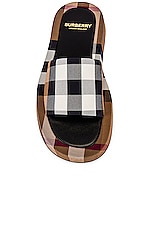 Burberry Buckingham Slides in Birch Brown IP Check, view 4, click to view large image.
