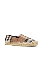 Burberry Alport Espadrille Sandals in Birch Brown Check, view 2, click to view large image.