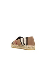 Burberry Alport Espadrille Sandals in Birch Brown Check, view 3, click to view large image.