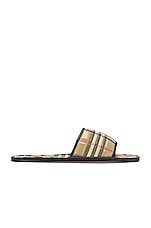 Burberry Alixa Flat Sandals in Archive Beige IP Check, view 1, click to view large image.