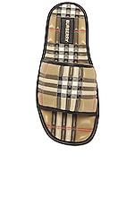 Burberry Alixa Flat Sandals in Archive Beige IP Check, view 4, click to view large image.