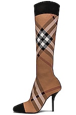 Burberry Dolman Check Knee High Boots in Birch Brown IP Check, view 5, click to view large image.