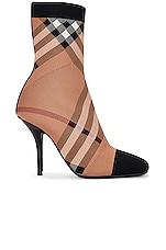 Burberry Dolman Check Ankle Boot in Birch Brown Check, view 1, click to view large image.