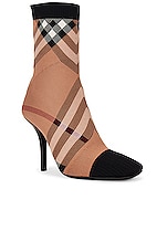 Burberry Dolman Check Ankle Boot in Birch Brown Check, view 2, click to view large image.