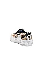 Burberry Curt Check Sneaker in Archive Beige Check, view 3, click to view large image.