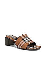 Burberry Wilma Sandal in Dark Birch Brown Check, view 2, click to view large image.