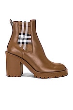 Burberry Leather Ankle Boot in Dark Birch Brown, view 1, click to view large image.