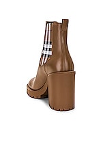 Burberry Leather Ankle Boot in Dark Birch Brown, view 3, click to view large image.