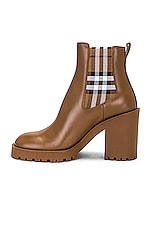 Burberry Leather Ankle Boot in Dark Birch Brown, view 5, click to view large image.