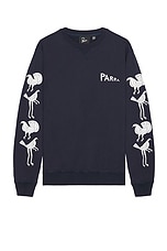 By Parra Fancy Pigeon Crew Neck Sweatshirt in Midnight Blue, view 1, click to view large image.