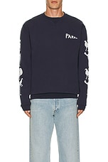 By Parra Fancy Pigeon Crew Neck Sweatshirt in Midnight Blue, view 3, click to view large image.