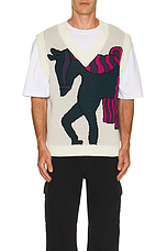 By Parra Knitted Horse Spencer Vest in Off White, view 3, click to view large image.