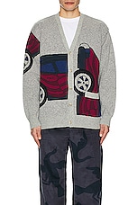 By Parra No Parking Knitted Cardigan in Grey Melange, view 3, click to view large image.